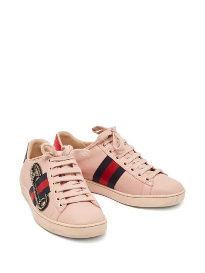 Pre-owned Gucci Sylvie-web Sneakers In Pink
