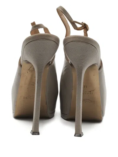 Pre-owned Saint Laurent 140mm Tribtoo Platform Pumps In Gray