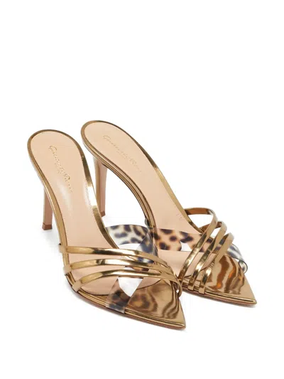 Pre-owned Gianvito Rossi  110mm Leopard-print Mules In Gold