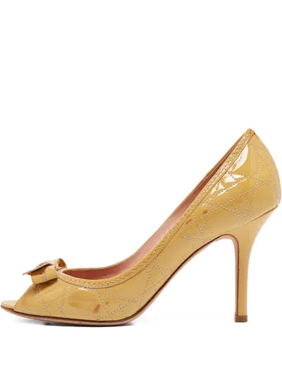 Pre-owned Dior Patent Peep-toe Heels In Yellow