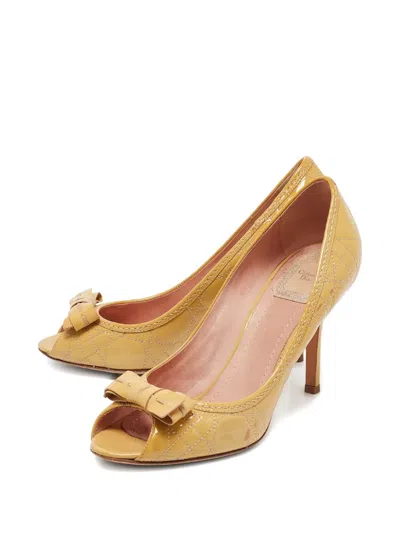 Pre-owned Dior Patent Peep-toe Heels In Yellow
