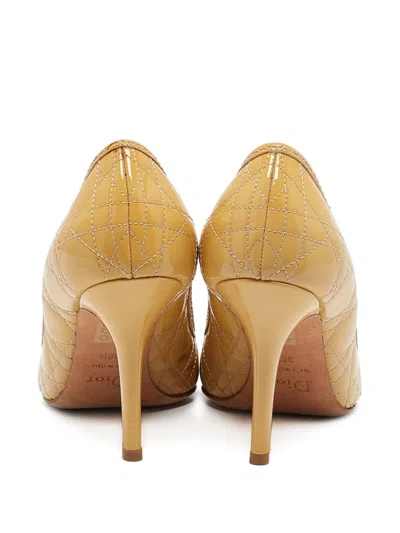 Pre-owned Dior Patent Peep-toe Heels In Yellow
