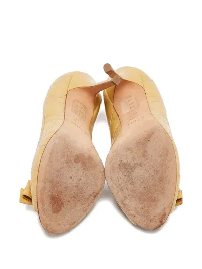 Pre-owned Dior Patent Peep-toe Heels In Yellow