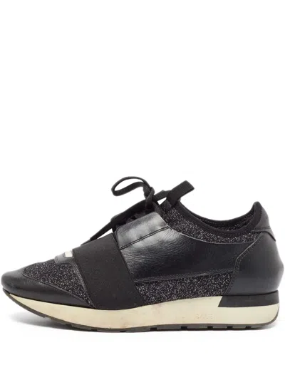 Pre-owned Balenciaga Race Runners Sparkle-embellished Sneakers In Black