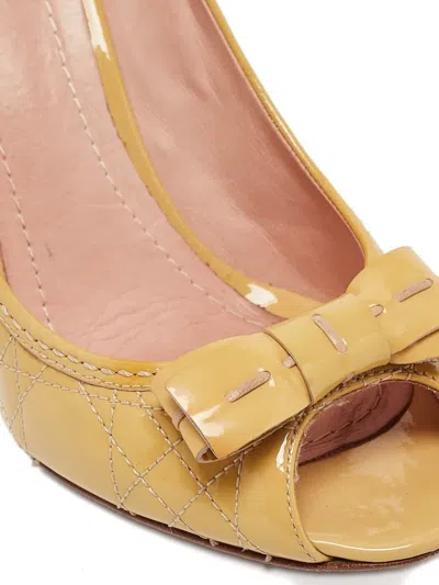 Pre-owned Dior Patent Peep-toe Heels In Yellow