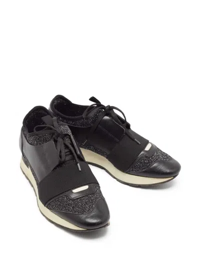 Pre-owned Balenciaga Race Runners Sparkle-embellished Sneakers In Black