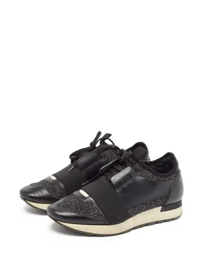 Pre-owned Balenciaga Race Runners Sparkle-embellished Sneakers In Black