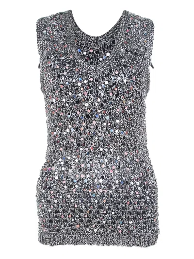 Pre-owned Zac Posen  Sequin-embellished Sleeveless Top In Gray