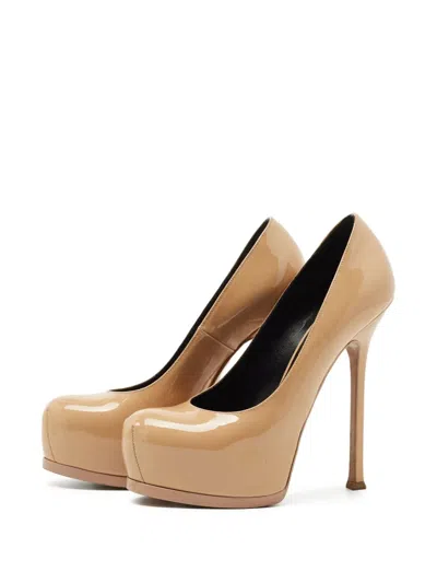 Pre-owned Saint Laurent 145mm Platform Stiletto Pumps In Neutral