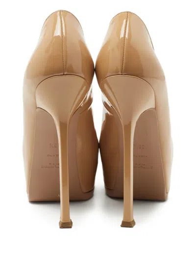 Pre-owned Saint Laurent 145mm Platform Stiletto Pumps In Neutral