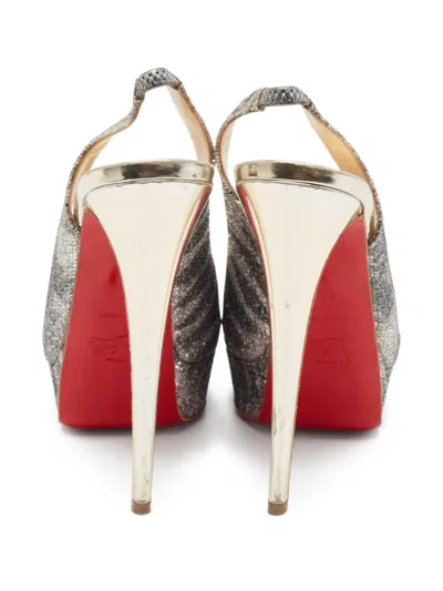 Pre-owned Christian Louboutin 150mm Lady Peep Pumps In Silver