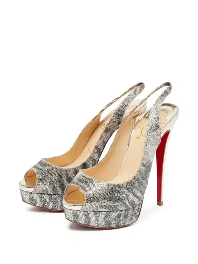 Pre-owned Christian Louboutin 150mm Lady Peep Pumps In Silver