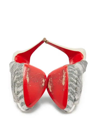Pre-owned Christian Louboutin 150mm Lady Peep Pumps In Silver