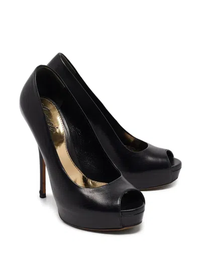 Pre-owned Gucci Peep-toe Heeled Pumps In Black