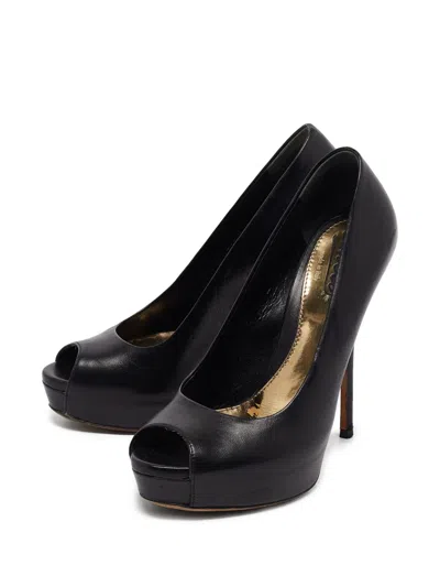 Pre-owned Gucci Peep-toe Heeled Pumps In Black