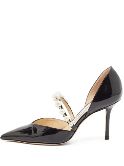Pre-owned Jimmy Choo 85mm Aurelie Pearl-embellished Pumps In Black