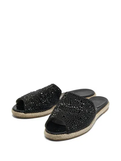 Pre-owned Gina  Crystal-embellished Flat Sandals In Black