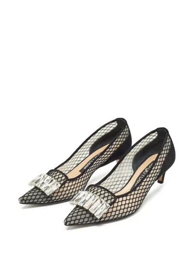 Pre-owned Sergio Rossi Vintage  45mm Crystal-embellished Mesh Pumps In Black
