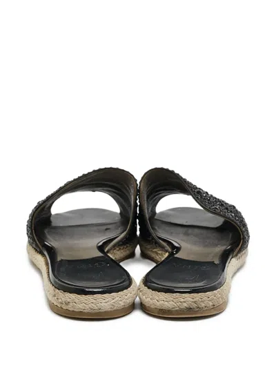 Pre-owned Gina  Crystal-embellished Flat Sandals In Black