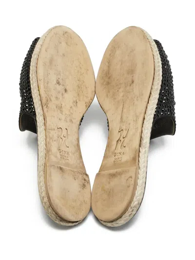 Pre-owned Gina  Crystal-embellished Flat Sandals In Black