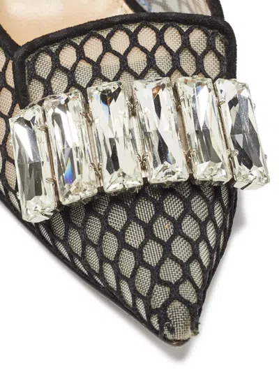 Pre-owned Sergio Rossi Vintage  45mm Crystal-embellished Mesh Pumps In Black