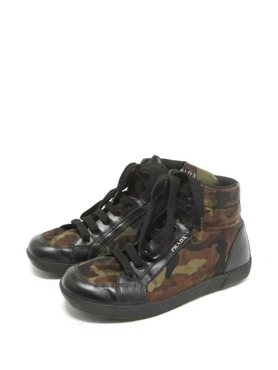 Pre-owned Prada Camouflage-print Sneakers In Black