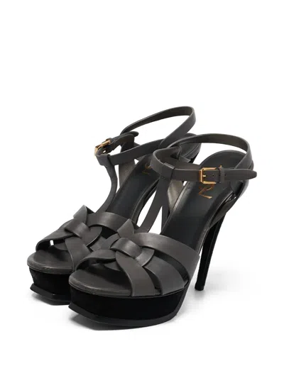 Pre-owned Saint Laurent 105mm Tribute Sandals In Black