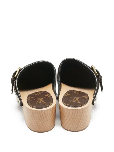 Pre-owned Louis Vuitton Monogram Leather Mules In Black