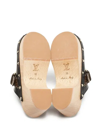 Pre-owned Louis Vuitton Monogram Leather Mules In Black