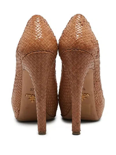 Pre-owned Prada 140mm Woven Platform Pumps