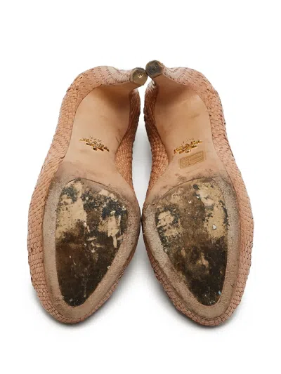 Pre-owned Prada 140mm Woven Platform Pumps
