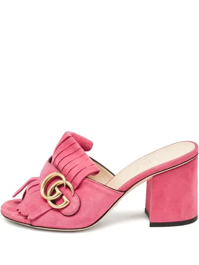 Pre-owned Gucci 75mm Double G Logo Sandals In Pink