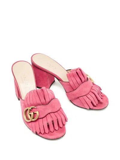 Pre-owned Gucci 75mm Double G Logo Sandals In Pink