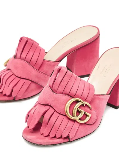 Pre-owned Gucci 75mm Double G Logo Sandals In Pink