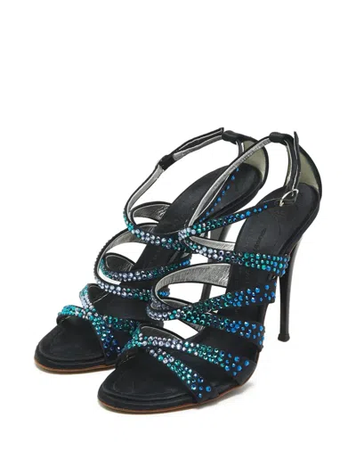 Pre-owned Giuseppe Zanotti Vintage  100mm Strappy Crystal-embellished Sandals In Black