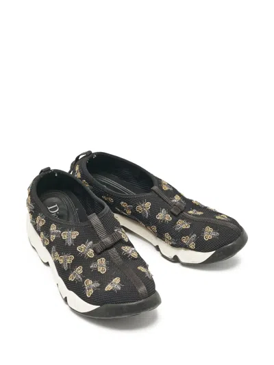 Pre-owned Dior Embroidered Slip-on Sneakers In Black