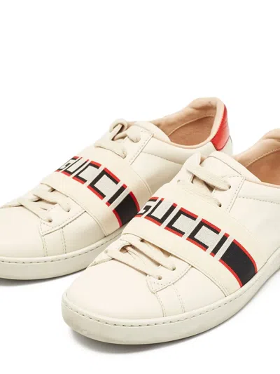 Pre-owned Gucci Logo-jacquard Sneakers In Neutral