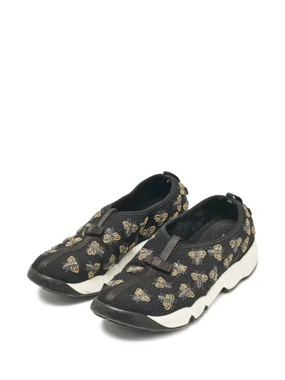 Pre-owned Dior Embroidered Slip-on Sneakers In Black