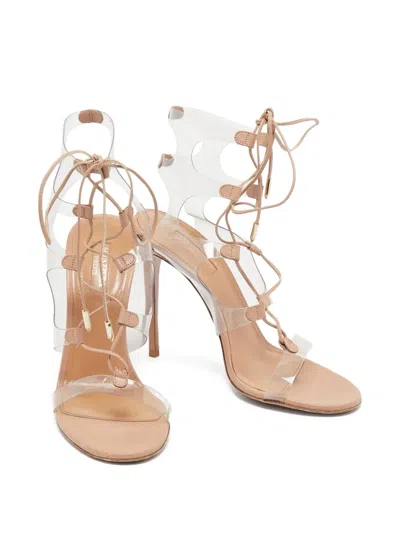Pre-owned Aquazzura  100mm Milos Strappy Sandals In Neutral
