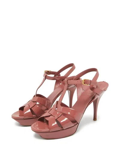 Pre-owned Saint Laurent 105mm Tribute Sandals In Pink