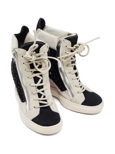 Pre-owned Giuseppe Zanotti Vintage 80mm Crystal-detailing Wedge Sneakers In Black