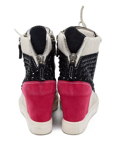Pre-owned Giuseppe Zanotti Vintage 80mm Crystal-detailing Wedge Sneakers In Black