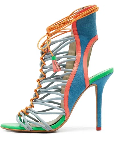 Pre-owned Sophia Webster  110mm Colourblock Strappy Sandals In Blue