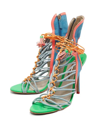 Pre-owned Sophia Webster  110mm Colourblock Strappy Sandals In Blue