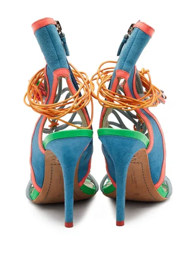 Pre-owned Sophia Webster  110mm Colourblock Strappy Sandals In Blue