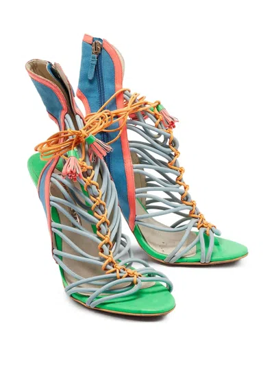Pre-owned Sophia Webster  110mm Colourblock Strappy Sandals In Blue