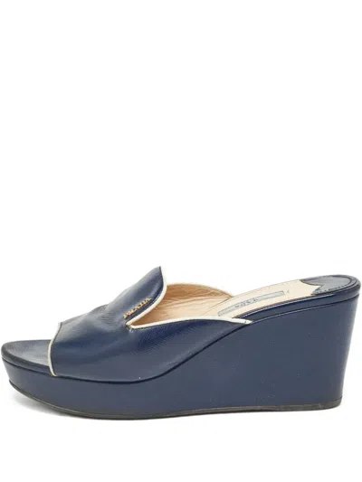 Pre-owned Prada 85mm Leather Sandals In Blue