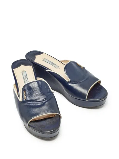 Pre-owned Prada 85mm Leather Sandals In Blue