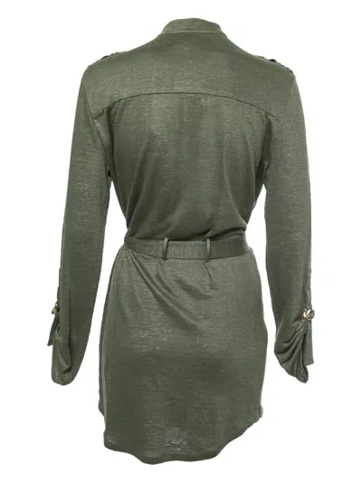 Pre-owned Balmain Belted Mini Dress In Green