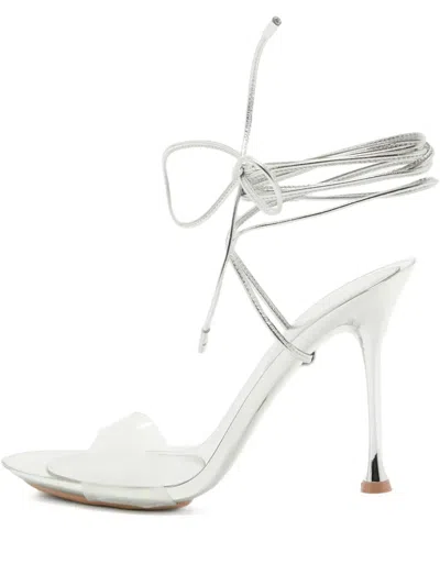 Pre-owned Gianvito Rossi  110mm Strappy Metallic-effect Sandals In Silver
